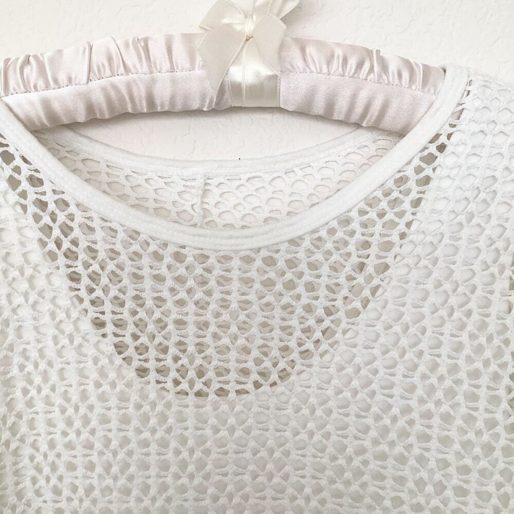 No Tag Open Weave White 3/4 Sleeve Top With Built-In Tank Size M - Picture 4 of 6